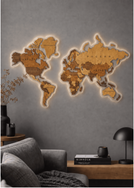 Карта Мира на стену деревянная  (MAPS) 2025